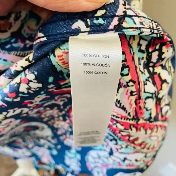 CHICO'S Paisley Blue Printed Button Down Long Sleeve No-Iron Top Size Large - Picture 8 of 9